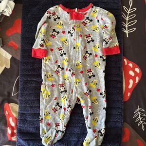 Disney Mickey & Pluto Gray Pajamas Infant Size 3-6 Months Footed Sleeper